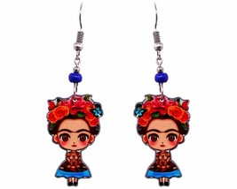 Frida Inspired Cartoon Doll Mexican Artist Graphic Dangle Earrings - Womens Fash - £11.62 GBP