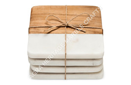 4&quot; Marble Wood Set of Four Cheese Chopping Board Slicer Handmade Art Dec... - £50.00 GBP