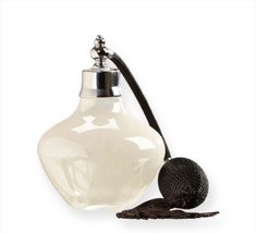 White Perfume Atomizer Bottle with Black Tasseled Squeeze Ball Glass 4.7" High