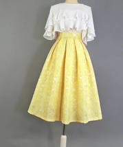 Yellow A-line Midi Pleated Skirt Outfit Spring Women Custom Plus Size Midi Skirt image 9