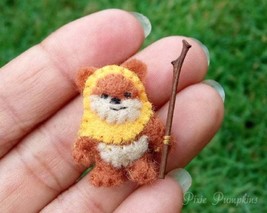 Miniature Felt Ewok, Tiny Ewok, Felted Ewok Orange Hood, Handmade Star Wars Plus - £11.19 GBP