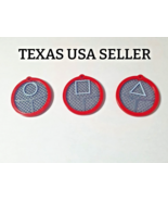 Squid Game Circle Square Triangle Keychains Lot of 3 Red Suit Worker Key... - $16.46 CAD