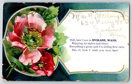 Postcard Well Here I am In Spokane Washington Embossed Flower - £11.69 GBP