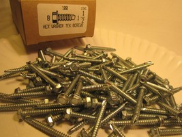 (100) Zinc HEX WASHER TEK SCREWS #8 1 1/2&quot;  12.5 oz [Y99] - £3.75 GBP