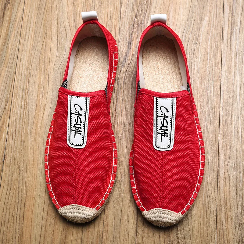 Linen Male Casual Shoes Loafers Mens Flats Weaving Fisherman Shoes Men&#39;s... - $37.27