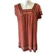 Knox rose brick red Square neck crochet trim women&#39;s Short sleeve dress M - $16.70