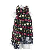 Designer Floral Reversible Winter Scarf Blue Red Green Knit Fringed Long... - £27.88 GBP