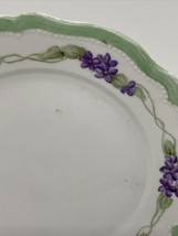 Antique OEG Royal Austria Plate 8&quot; Mint Green Trim, Purple Flower - £7.71 GBP