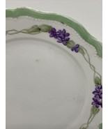 Antique OEG Royal Austria Plate 8&quot; Mint Green Trim, Purple Flower - £7.70 GBP