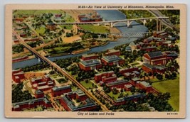 MN Air View of University of Minnesota Minneapolis Lakes and Parks Postcard I27 - £5.55 GBP