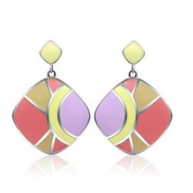 High Polish Stainless Steel Multi-Color Enamel Dangle Earrings TK316 - $195.99 MXN