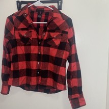 Urban Girls Snap Up Flannel Long Sleeve Shirt Large L Black Red Plaid Ch... - £4.53 GBP