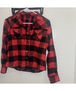 Urban Girls Snap Up Flannel Long Sleeve Shirt Large L Black Red Plaid Ch... - £4.47 GBP