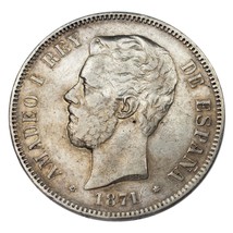 1871 (74) DR-M Spain 5 Pesetas Silver Coin in XF, KM# 666 - $124.74