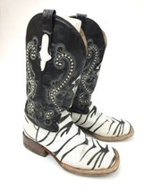 Ferrini Leather Boots White Tiger Stingray Print Women&#39;s Size 7 B - £55.22 GBP