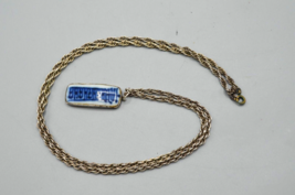 Blue &amp; White Bar Pendant Rope Chain Necklace Sterling Silver 15.5&quot; Chinese Asian - £30.79 GBP
