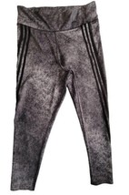 Adidas Aeroready Leggings XL Women Gray 3-Stripe Stretchy High Waisted Speckled - £27.69 GBP