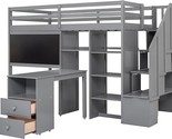Merax Twin Size Loft Bed with Pullable Desk and Storage Shelves, Stairca... - $1,074.99