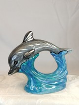 Exquisite Dolphin Sitting On A Circular Wave Hand Painted by MM 2007 Vtg - $19.79