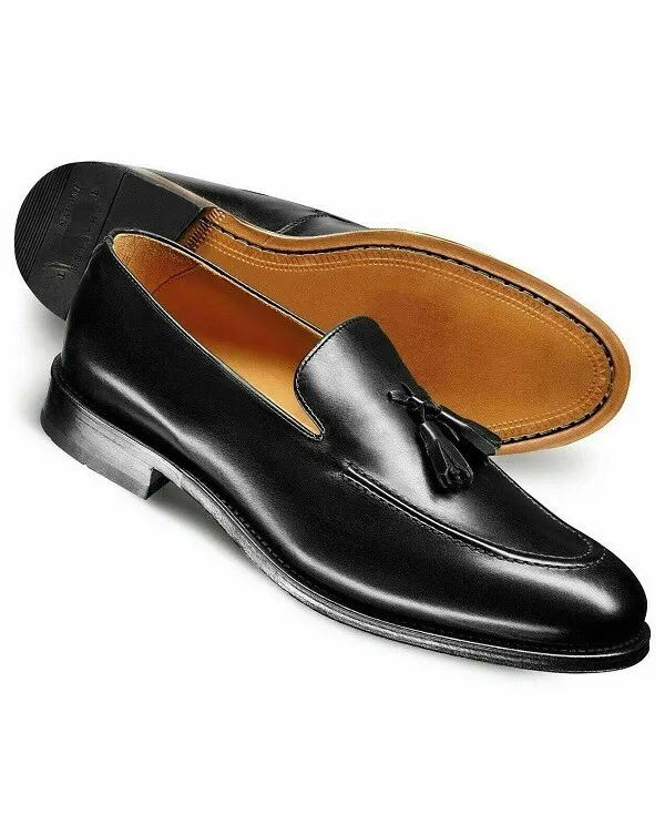 Handmade men loafer leather shoes Men leather tasseled slip ons shoes Me... - $159.99