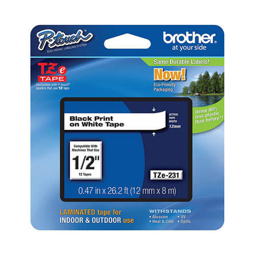 Brother Tape Label 12mmx8m - Black on White - $36.18
