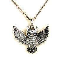 Sparkling Owl Necklace Rhinestone Bird Crystal Pendant New Flying Wing Jewelry - £7.94 GBP