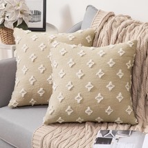 Miulee Set Of 2 Decorative Throw Pillow Covers Rhombic Jacquard Pillowcase, Tan - £26.87 GBP