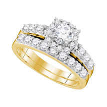 14k Yellow Gold Round Diamond Halo Bridal Wedding Engagement Ring Band Set - £2,397.26 GBP