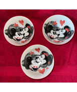 Set of 3 Disney Mickey &amp; Minnie Mouse Etched Hearts Red Soup Cereal Bowl... - £35.76 GBP