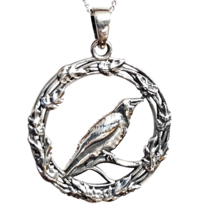 Raven Oak Necklace Pendant 18&quot; Chain 925 Sterling Silver Pagan Wiccan  &amp; Boxed - £27.64 GBP