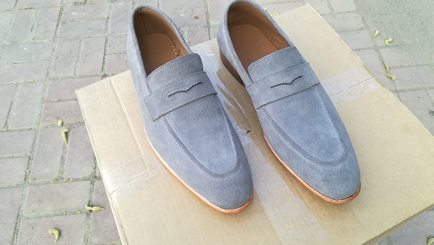 Handmade Men's Gray Suede Penny Loafers, Men Designer Dress Fashion Shoes