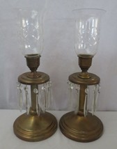 Pair Vtg Weighted Brass Vincent Mfg Co Cleveland Ohio Candle Holders w/Crystals - £97.78 GBP