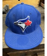 Toronto Blue Jays Hat Cap Fitted Mens 7 3/8 Blue Red New Era MLB Baseball - £19.58 GBP