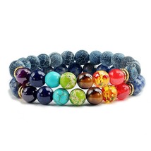 Natural 2Pcs/Set Natural Stone 7 Chakra Bracelets &amp; Bangles Lava Healing Yoga Ba - £10.50 GBP