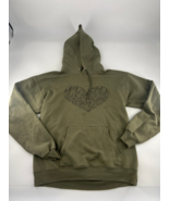 Hanes Sweatshirt Womens Medium Forest Green Dog Lover Heart Hoodie Pockets - $5.77