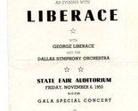 Liberace Dallas Symphony Orchestra Progam State Fair Auditorium 1953  - £17.49 GBP
