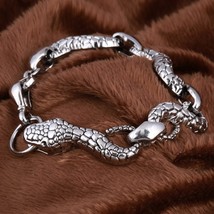 Serpent Snake Punk Gothic Biker Byzantine Chain Link Stainless Steel Bracelet - £14.88 GBP