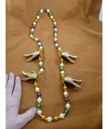 (G181-100) MARDI GRAS beads 40&quot; necklace golden Gator head Crocodile All... - $26.02 CAD