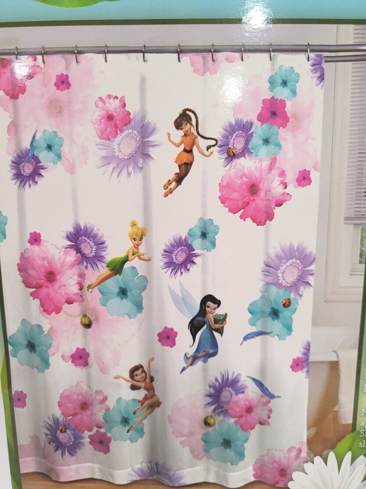 Primary image for Disney Fairies Fabric Bathroom Shower Curtain 72" x 72"