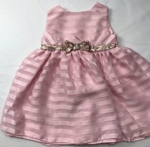 Penelope Mack Baby Dress Sz 6-9 M Pink Gold Bow Ruffles Full Fancy Formal - $29.61