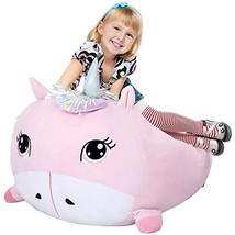 Unicorn Bean Bag Chair For Girls Bedroom, Pink Stuffed Animal Storage, Kids Toy  - £39.83 GBP