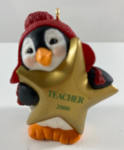 Hallmark Keepsake Ornament Gold-Star Teacher 2000 Penguin w/ Star  No Box - £5.37 GBP