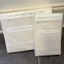 RALPH LAUREN SPA Organic Queen Flat Sheet &amp; 2 Standard Pillowcases Sand Castle - £71.38 GBP