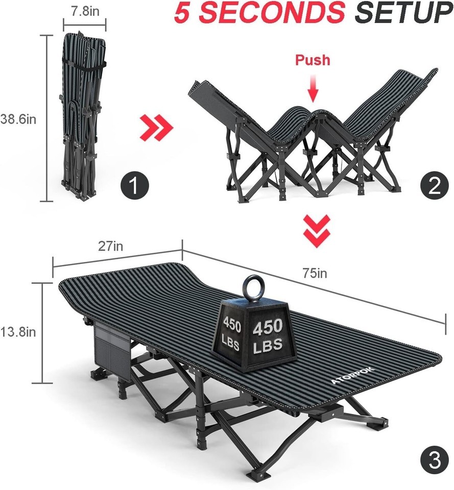 Folding Camping Cot with Removable Cushion & 3-in-1 Pocket for Outdoor Comfort Item image 4