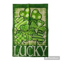 St. Patrick&#39;s Day Garden Flag 12x18 Lucky Green Shamrock Four Leaf Clover Irish - £7.76 GBP