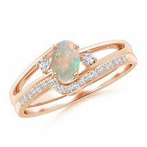 ANGARA Oval Opal and Diamond Wedding Band Ring Set in 14K Solid Gold - £789.05 GBP