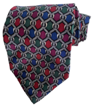 Christian Dior Men Silk Necktie Tie Red Blue Green Gray Geometric 3.5 USA - £12.54 GBP