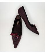 Vintage Prada 36.5 Burgundy Tweed Leather Kitten Heels - $163.35