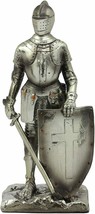 Holy Roman Empire Crusader Knight with Sword and Shield On Guard Statue ... - £24.69 GBP