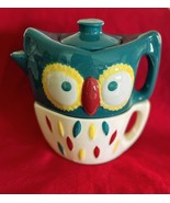 Vintage Ceramic Owl Teapot w Colorful Cup 6.5&quot; Tall - $237.75 MXN